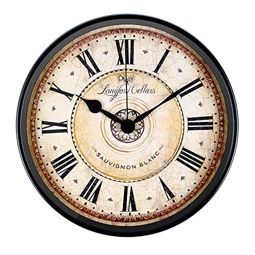 Reloj Clásico de Pared, Marca "JUSTUP": Reloj Analógico de Pared con Estilo Europeo Antiguo, Silencioso que Funciona con Pilas, con Diámetro de 12 pulgadas con Marco de Color Negro