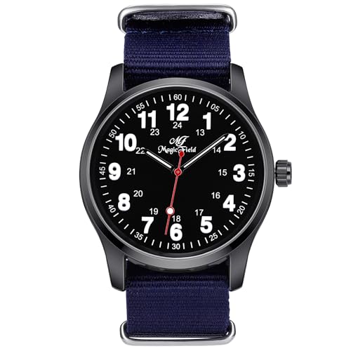 Reloj Analógico, Marca "ManChDa": Reloj Analógico Militar de 24 Horas, Caja Color Negro con Correa de Nailon Azul Marino
