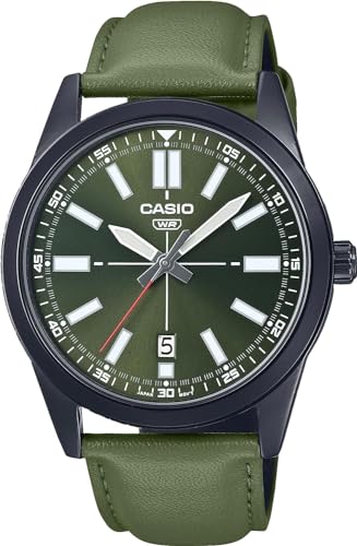 Reloj Casio MTP-VD02BL-3E analógico con 3 Manecillas para hombre con dirección IP verde y correa de piel