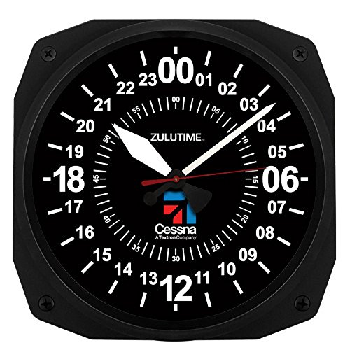Trintec Cessna Reloj militar de 24 horas SWL Zulu Tiempo 24HR Correa de reloj Esfera de 10" Negro Jamón Shack