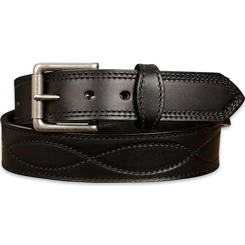 <center>Cinturón de piel para hombre – Figura 8 cosido – Cinturones RESISTANTS – Fabricado en EE.UU., negro (black with black stitching), 44 Pulgadas De</center>