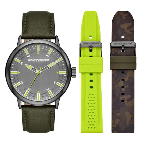 Conjunto de reloj con correas adicionales Skechers, modelo: SR9102.  Conjuntos fabricados en poliuretano en color verde para hombre.