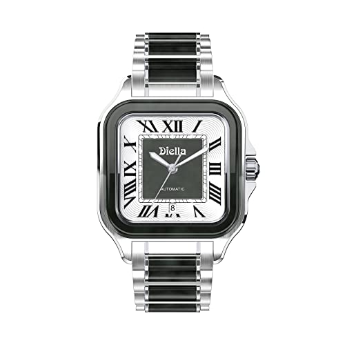 Diella - Reloj Rectangular para Hombre con Pulsera Automática para Hombre Reloj Analógico de Acero Inoxidable y Jade con Números Romanos y Fecha Resistente al Agua Chapado Medio