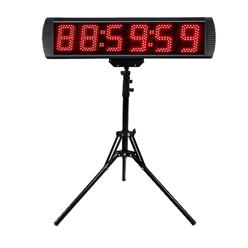 GANXIN Reloj de mano LED de 5 vías con trípode para correr, maratón, reloj regresivo, gimnasio, mira telescópica, cronómetro, control remoto y mando a distancia, 5 niveles de brillo ajustables (rojo)