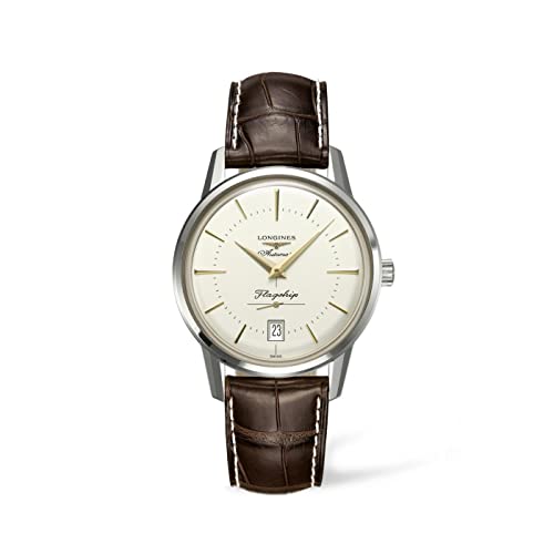 Longines Heritage L47954782 - Reloj para Hombre con Esfera Plateada y Piel Café, Plateado, Moderno