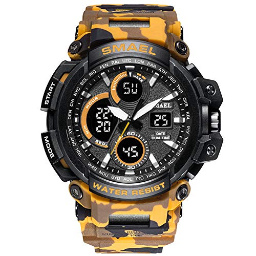 MASTOP Reloj digital para hombres Tácticas de vigilancia militar al aire libre Reloj deportivo multifunción con pantalla LED dual Reloj militar resistente al agua 50 m Reloj electrónico grande Analógico Piña Azul Digital