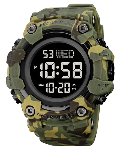 OEIPSMK - Reloj deportivo digital resistente al agua hasta 50 m para hombre con correa Goma Luz LED militar de 24 horas Calendario resistente al agua Día y noche (negro) Color verde