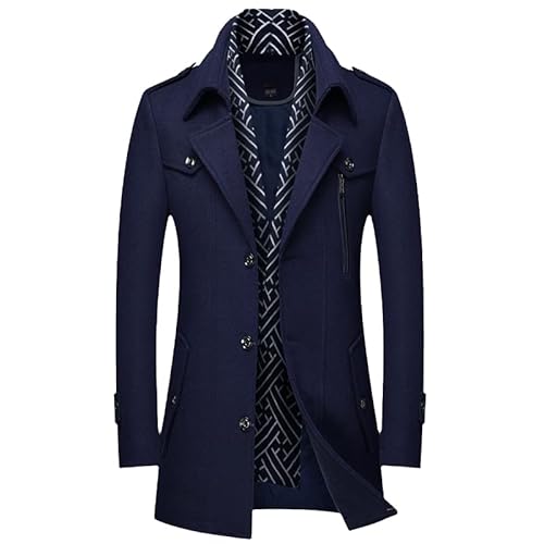 <center>Chamarra de lana de invierno para hombre, cuello largo mediano, acolchado, de algodón, grueso, calido, gabardina masculina, Azul marino, X-Large</center>