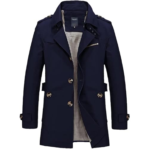 <center>Chamarra de negocios de otoño para hombre, Chamarra larga cortavientos, Chamarra masculino, casual, Gabardina de invierno, Wish2021blue, 3X-Large</center>