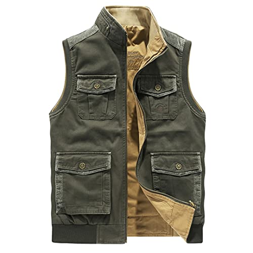 <center>Alloaone – Chaleco de algodón con múltiples bolsillos para hombre, Verde Militar, XXXXXX-Large</center>