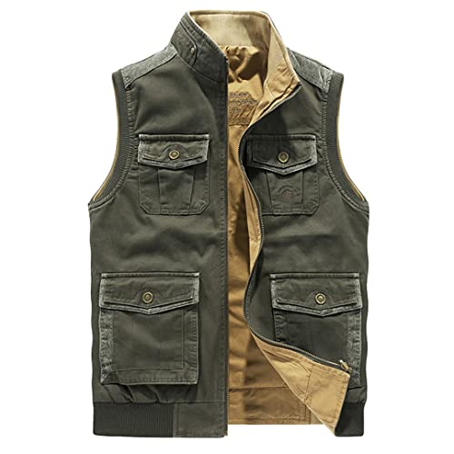 <center>Alloaone – Chaleco de negocios para hombre, chaleco de primavera y otoño, chaquetas sin mangas para externos, Verde militar, XXXXXXXL</center>