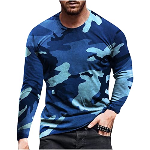 <center>Camisas Manga Grandes para Hombre Entrenamiento Militar Gimnasio Camuflaje Al Aire Libre Caza Campamento Redondo Azul M</center>