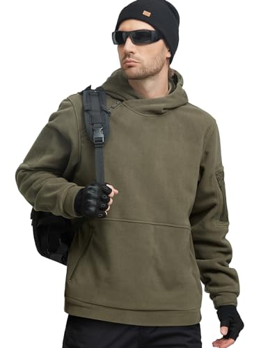 <center>FREE SOLDIER – Sudadera con gorra táctica de invierno para hombre, con polar largo y calido, Verde militar, Large-X-Large</center>