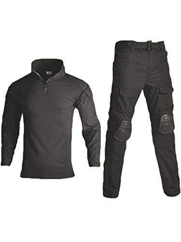 <center>HARGLESMAN Traje militar tactico manga juego largo para hombre, uniforme amry, camisa de combate y pantalon con barras, negro, talla grande</center>