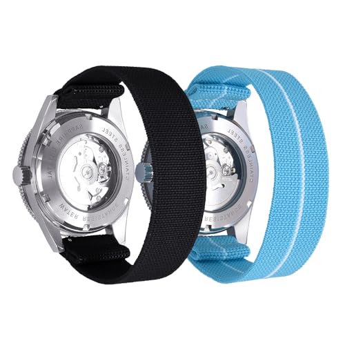 <center>PTFULUOS - Paquete de 2 correas de reloj elásticas textiles Solo Bucle compatibles con correas de reloj elásticas de repuesto de 18 mm, 20 mm, 22 mm para liberación rápida para hombres y mujeres</center>