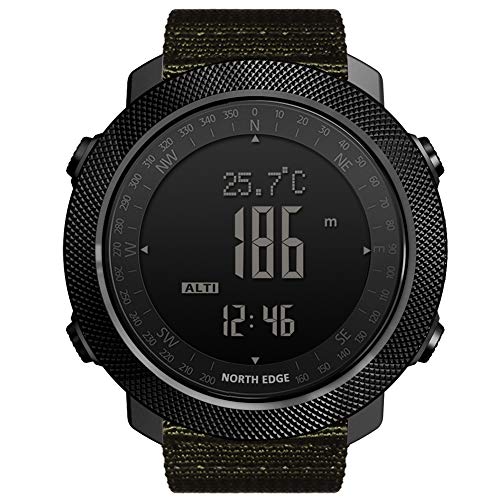 Reloj militar para hombres Relojes deportivos al aire libre Resistente al agua 50M con cronómetro de mano Altímetro Altímetro Medidor de presión de aire Pulsera de uñas Reloj inteligente para transmisor Corrector Montaña (Verde)