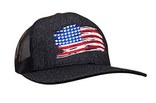 <center>Trenz Shirt Company - Gorra de Malla Bordada Con Banderaa Estadouunse Envejecida Patriotica, Black Heather/Black Mesh, Talla única</center>