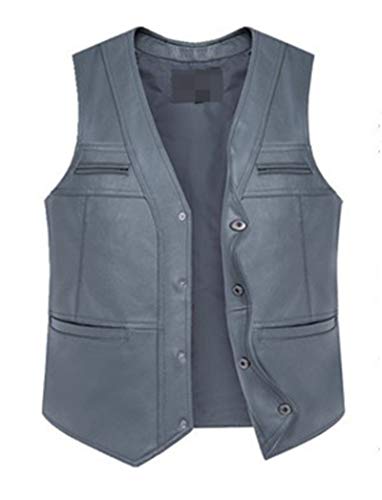 <center>Yiqinyuan Chaleco de Piel para Hombre Con Costuras de Piel, Varios Bolsilllos, Cuello En V, Chaleco de Un Solo Pecho, 3, XXXXX-LARGE</center>