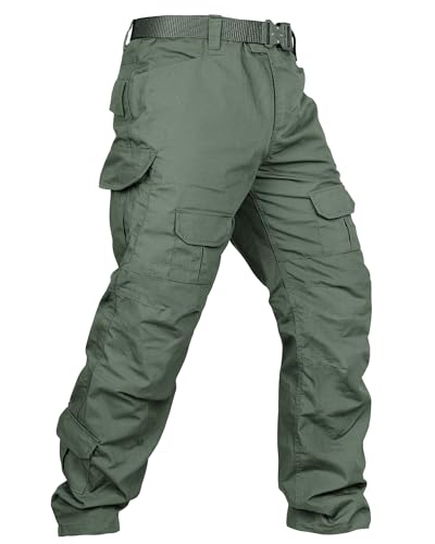 <center>Pantalones tácticos para hombre, lugares de transpiración, al agua resistente, para trabajo, streerism, con 10 Bolsilllos, sin Cinturón, Verde Militar, 32</center>