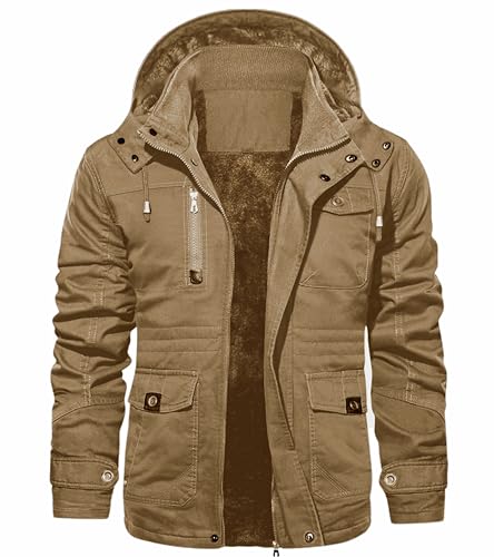 <center>Eklentson - Chamarra de Invierno para Hombre Con Forro Polar, Varios Bolsillos, Chamarra de Parka de Algodón Geso Con Capucha extra, Caqui, pequeño</center>