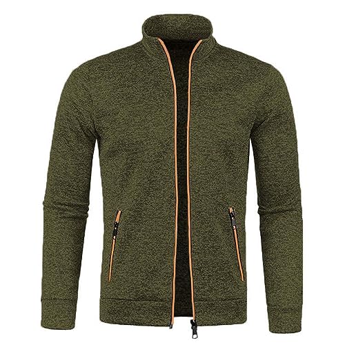 <center>Cárdigan Con Cierre Soleta para Hombre, Suéter de Punto de Punto Acanalado para Hombre, Chamarra de Forro Polar, Cuello Alto, Chamarra de Eenderamiento, Verde Militar, XX-Large</center>