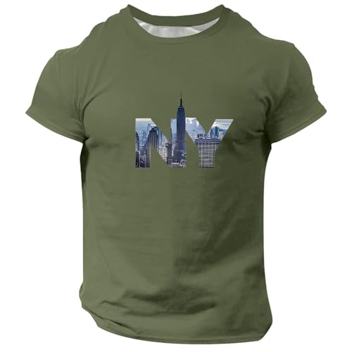 <center>Camiseta Masculina de Manga Corta Con Cuello redondo y Estampado de Primavera y Otoño Para Hombre, Ligera, B-Verde Militar, X-Large</center>