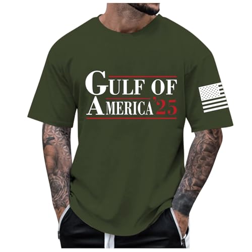 <center>American Shirts for Men Gulf of USA America - Playera de Moda Clásico Con Cuello redondo y Estampado de Tallas Grandes, Verde Militar, Klein</center>