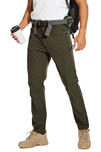 <center>Arunlluta - Pantalones de Senderismo para Hombre, Resistente Al Agua, Secado Rápido, Verde Militar (Cinturón incluido), 34W x 30L</center>