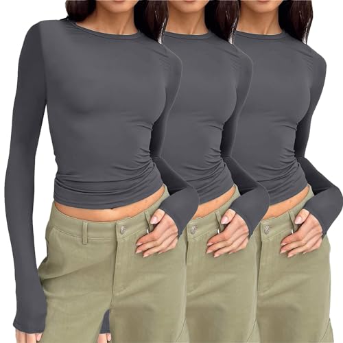 Camisa de Manga Larga para Mujer, 3 piezas, Versión Corta…
