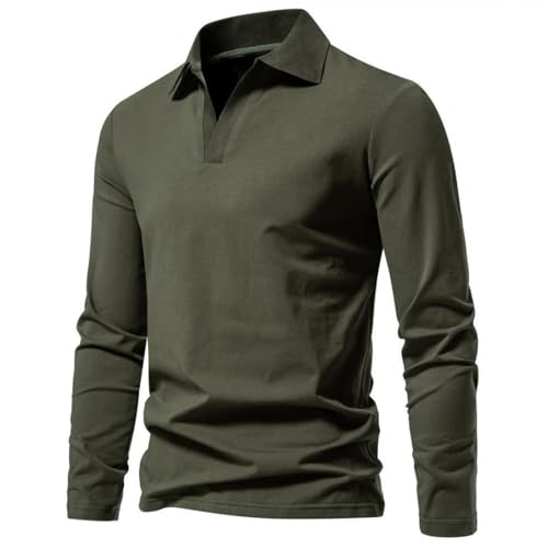 <center>Camisas de Golf Para Hombre, Polos de Enneramiento, Camisetas Casuales de Manga Larga, Camisetas de Fitness, Cuello en V, Ajuste Regular, Trajes de Otoño, Verde Militar, X-Large</center>