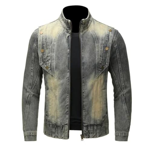 <center>Chamarra de Mezclilla Militar para Hombre, de Ajuste Delgado, Para Hombre, Estilo Clásico, Con Cierre Oblicua, Para Hombre, Imagen, 4x-Groß</center>