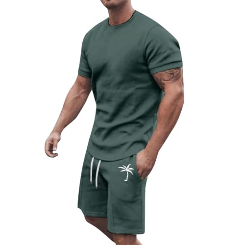 <center>Chándal para Hombre, de Manga Corta, Color Liso, Para Verdo, Casual, Playa, Deportivo, Transpirant, Cómodo, Verde Militar, Klein, Klein</center>