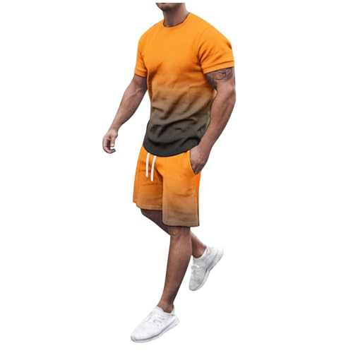 <center>Chándal para hombre de 2 pianas, camisetas de manga corta y pantalones cortos para correr, elegante y casual, amarillo, xx-larga</center>