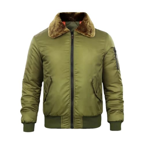 <center>Chaquetas Militares para Hombre, Chamarra de Bombardero Ma1, De Algodón, Con Cuello de Piel A Pruba de Viento, Chamarra Piloto del Ejército, Armine EN8, X-Large</center>