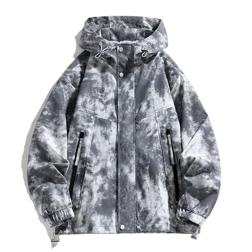 <center>Cqjflqc - Chaqueta de Camuflaje Teñido Anudado para Hombre, Talla Grande, Chaqueta de Campamento, Abrigo casual para hombre, gris, 3x -Large</center>
