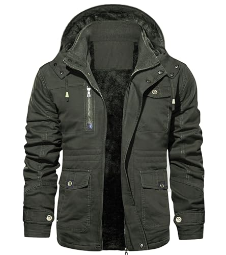 <center>Eklentson Abrigos de Invierno para Hombre, Forro Polar, Con Múltiples Bolsillos, Chamarra de Parka de Algodón Geso Con Capucha extra, Forro Polar Verde Con Liczzencia Oficial de War Wars Silent One Crew.</center>