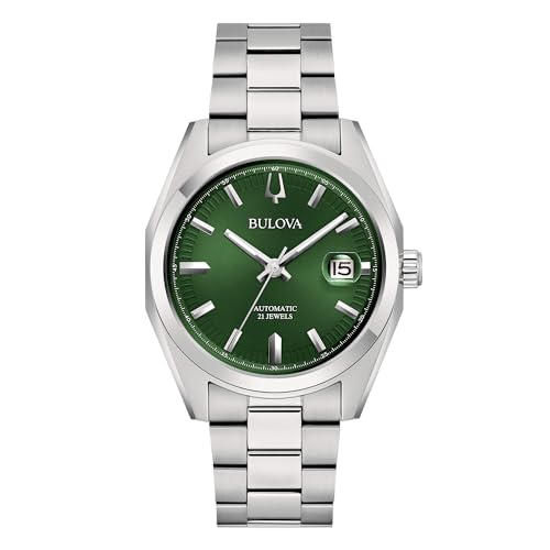 Encuesta de Bultova Reloj Autico Para Hombre, Fondo Verde, 96B429, Caja y Pulsera de Acero, Plata, Pulsera, PLETADO, PULSERA