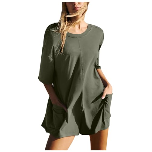 <center>Mameluco Casual de Verdo para Mujer, Manga Corta, De Gran Tamaña, Para Ennenamiento, Atlético, Cómodo, Suelto, Overol, Verde Militar, Groß</center>