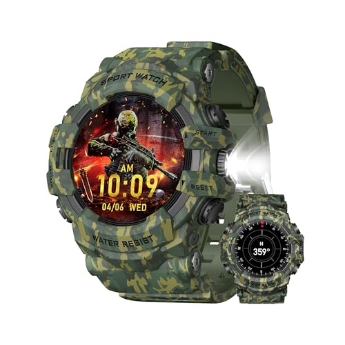 Middow Military Smart Watch Con Linterta (Respesta/Llamada de Respesta) Compass, Rastreador de FRECUENCIA CARDÍACA/SUEño/Deportiva, IP68 Incend, Duració la Batería Larga, Pantalla HD
