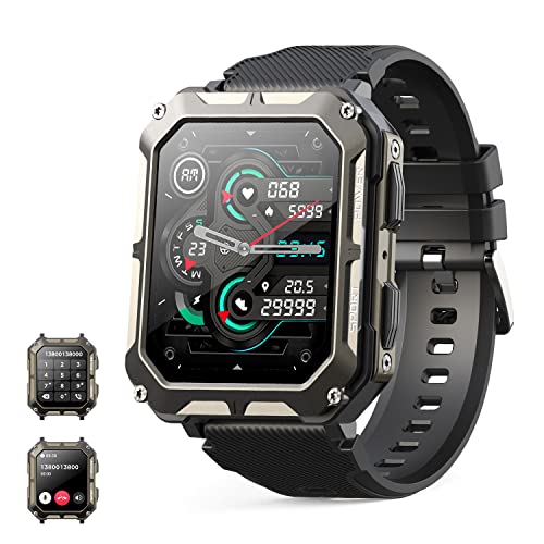 Migouffit Smartwatch Hombre Militar Con Llamadas Bluetooth 5.0, ActiviDad Fitness Reloj dentro de Hombre Con Podómetro relaj de imagarable, con 123 Deportes Modos de de de compatible para Android iOS
