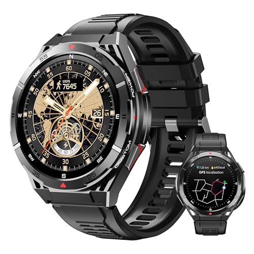 OUKITEL RELOJ INTELIGENTE GPS PARA HARMOBRE BT12-5ATM, Resistente Al Agua, RelOj de Fitness Militar, Pantalla Amoled de 1,43 Pulgadas, Con Frecuencia Cardíaca, Control Del Sueño, Brújula, Pressión de