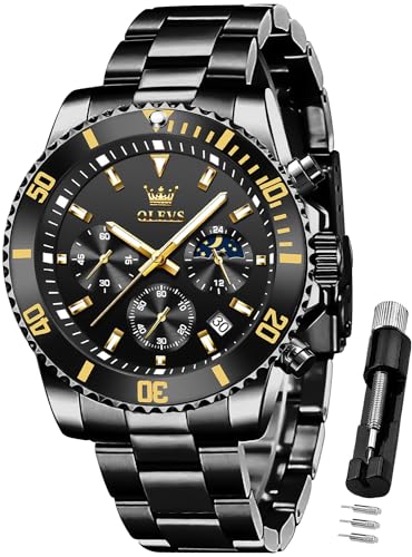 Olevs relaj para hombre, Cronómico, Clásico, casual, acero inoxidable, relaj de cuarzo Algua, luminoso, Luminoso