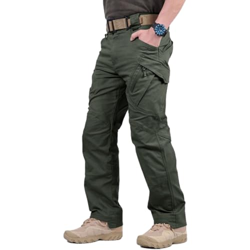 <center>Pantalones Tácticos Manbrave para Hombre, FlexCamo Impermebles, Texwix ElásTicos Senderismo Trabajo Múltiples Bolsilllos (MX/EE. UU., Alfa, Grande, Regular, Verde Militar)</center>