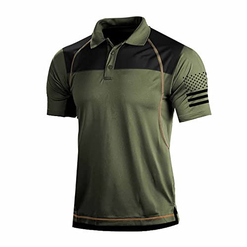 <center>Polo para Hombre, ISeño de Bandera Americana, Patriotica, 1776, Estilo Clásico, 4 de Julio, Manga Corta, Bloque de Solapa, Color para hombre, Verde Militar, XX-Large</center>