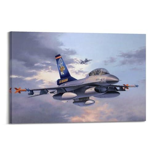 <center>Póster de Avión de Combate Militar F-16, Póster de Avión de Combate Decorativo, Lienzo para para, Póster de Pared e Imageen Artínstica, Decoración Moderna de Dormitorio Familiarizado</center>