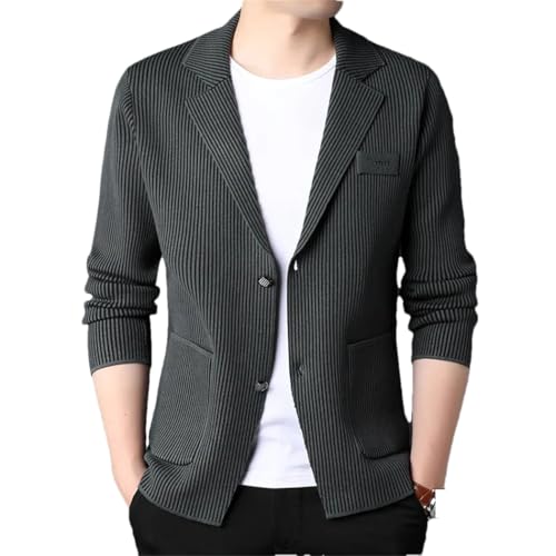 <center>Ropa de Hombre a la Moda de Ajuste Delgado, Chamarra de Punto Elegant para Hombre, Chamarra Lässlich A Rayas, Gis9, Klein</center>