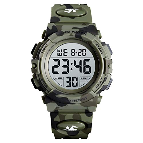 Skmei relaj para niones, relaj digital deporto impermeable para niñas, cronógrafo multifunción al aire libre con retroiluminación lideró colorida reloces analógicos para niñas, verde camuflaje, 1.89*0.63 pulgadas, deportes deporte
