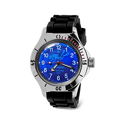 Vostok | SCUBA Dude Ampibian Autico de Cuerda Automática buzos rusos | WR 200 m | Anfibia 120656 | Moda | Negocios | Relojes informales para hombre, resina negra, buzos