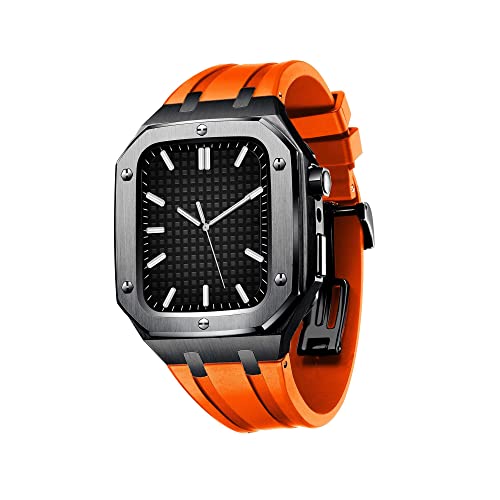 Zedevb Correa Resistant para Apple Watch Con Funda de 45 mm Y 44 mm Con Funda de Parachoques A Pruba de Golpes, Para Hombres y Mujeres, Funda Protectora de Banda Deportiva Solo Iwatch Series 7 SE 6 4 (Color: Negro Naranja, Tamaño, Tamairo, Tamañogo Series
