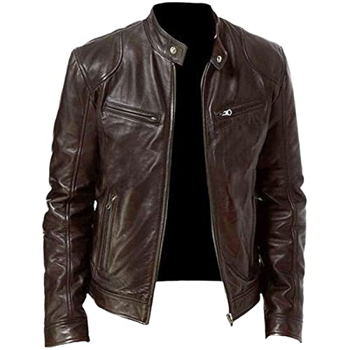 <center>Chaqueta de Cuero para Hombre de Otoño Casual Vintage para Hombre, A, Medium</center>